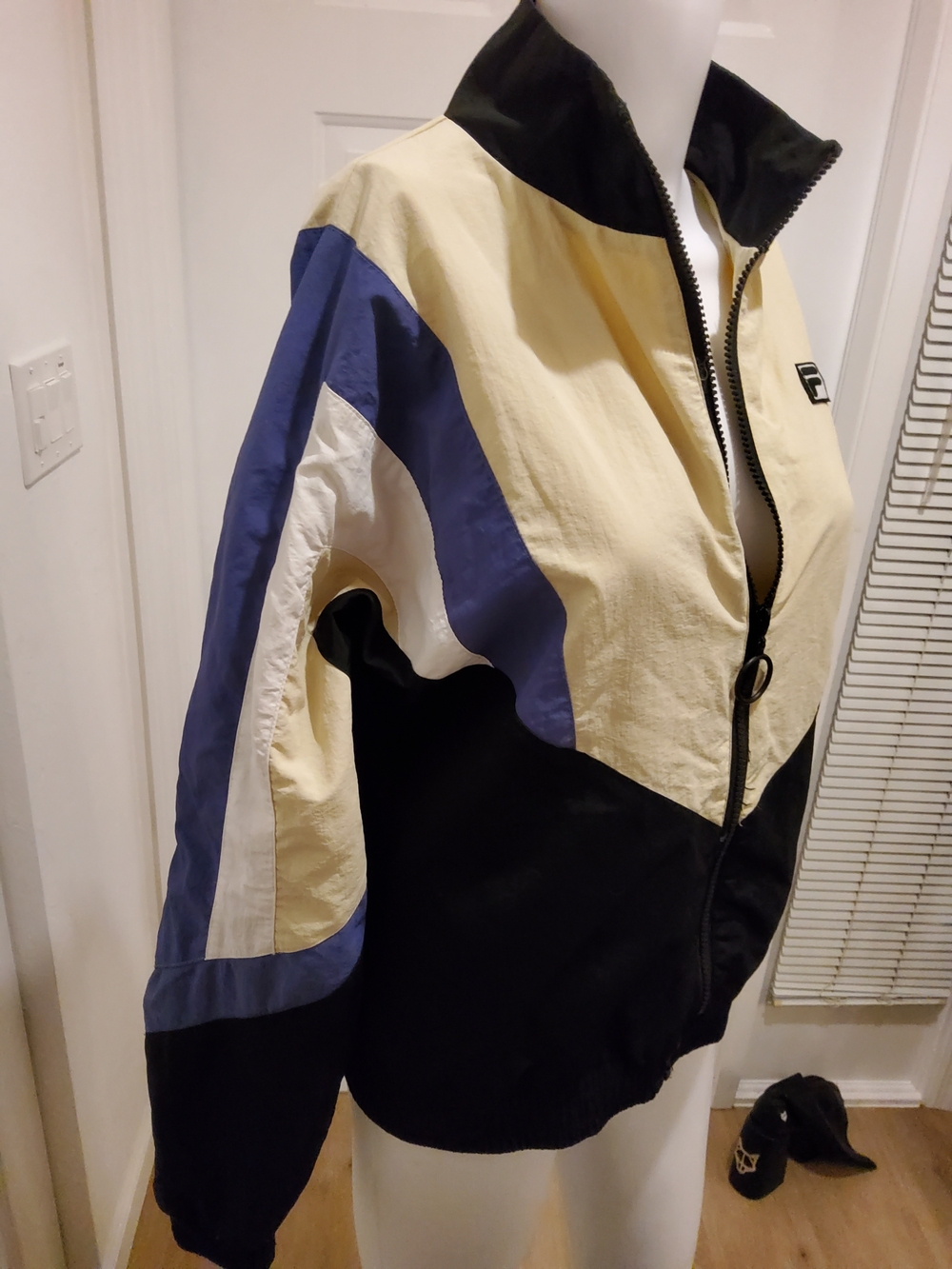 Vintage Fila Colorblock Windbreaker Jacket - Black, Cream & Blue